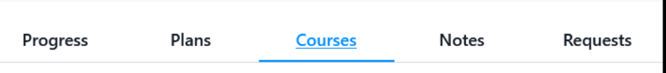 Navigation tabs showing Progress, Plans, Courses, Notes, and Requests with Courses tab selected