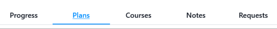 Navigation tabs showing Progress, Plans, Courses, Notes, and Requests with Plans tab selected